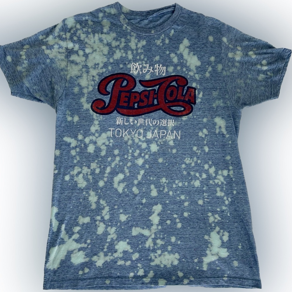 Tee Luv size:Large (unisex) custom bleach dye. Pepsi Cola Tokyo Japan graphic T